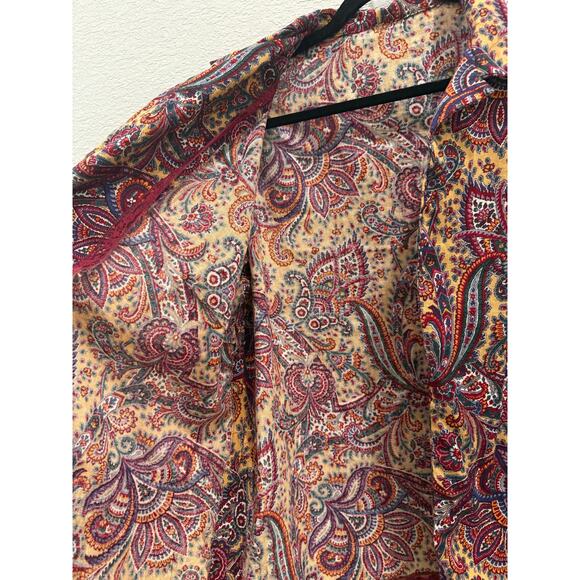 Vintage Paisley Blazer Burgundy Yellow Open Front Long Sleeve Pockets M - Picture 6 of 6